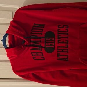 CHAMPION BRAND SIGNATURE MENS RED/BLACK PULLOVER SWEATSHIRT HOODIE SIZE MEDIUM